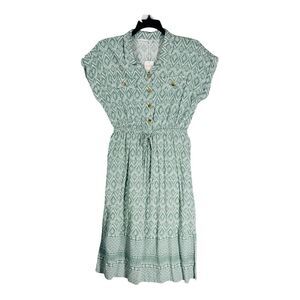 Lucky Brand Ditsy Floral Button Through Collard Midi Dress Large Green Boho Chic